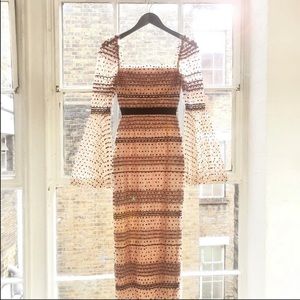 Self Portrait Shirred Polka Dot Midi Dress